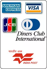 We Accept Visa, AMEX, JCB, Diners Club International, Indian Post