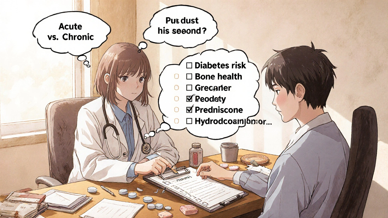 Doctor and patient reviewing a checklist with thought bubbles of risk factors.