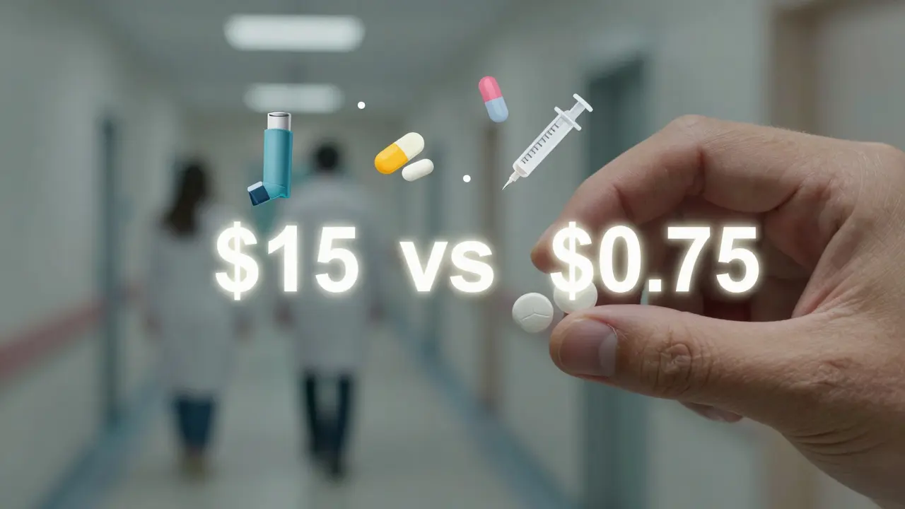Hand splitting a tablet with price comparison overlay showing massive cost difference.