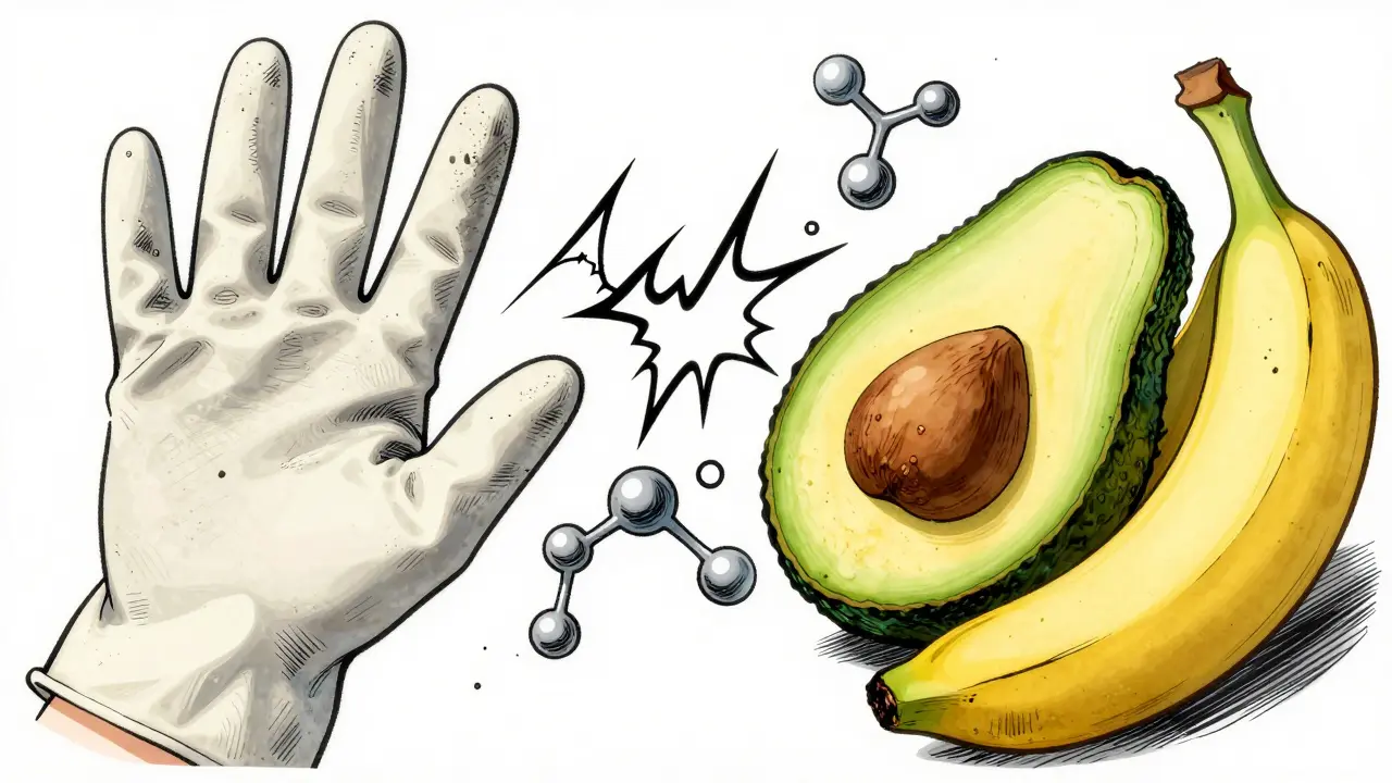 Comparison of latex gloves and fruits showing protein cross-reactivity