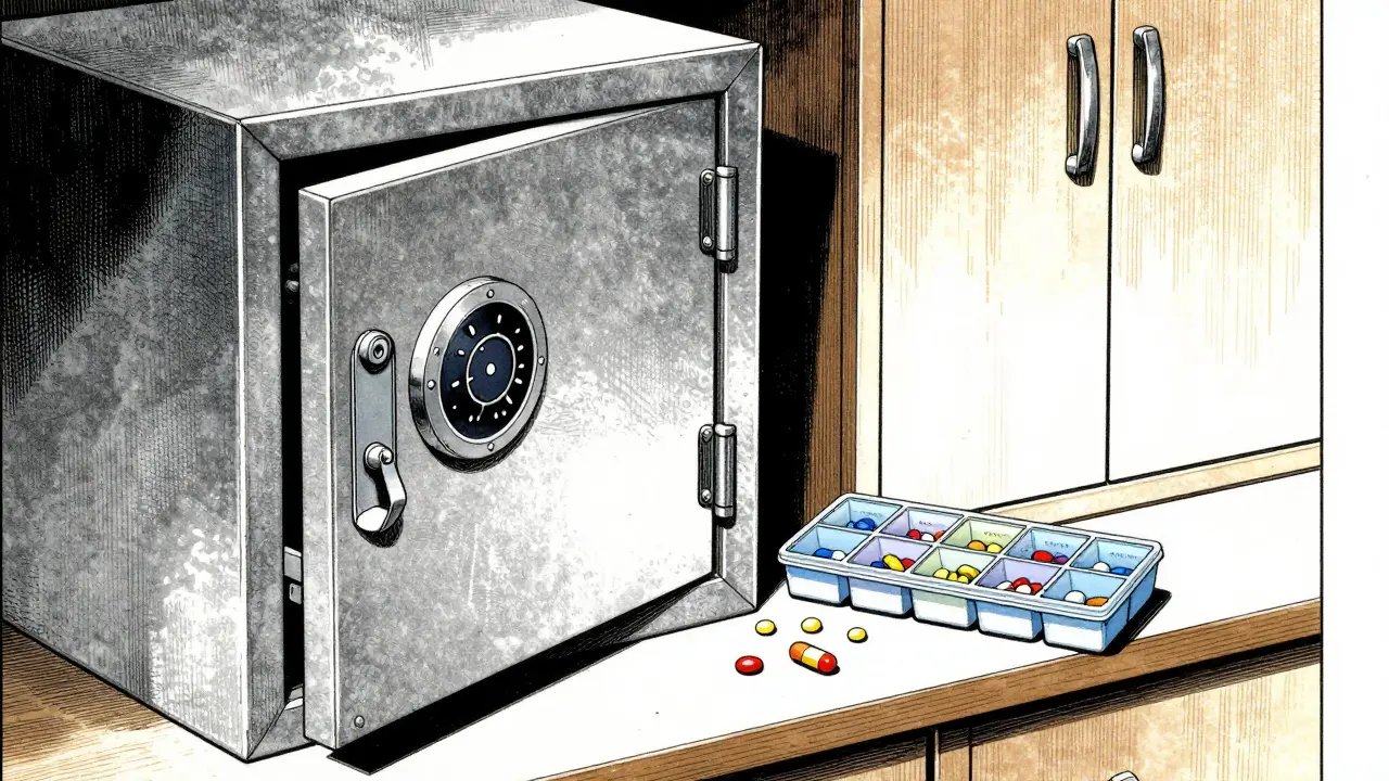 Comparison of secure medication safes vs unsafe open pill organizers