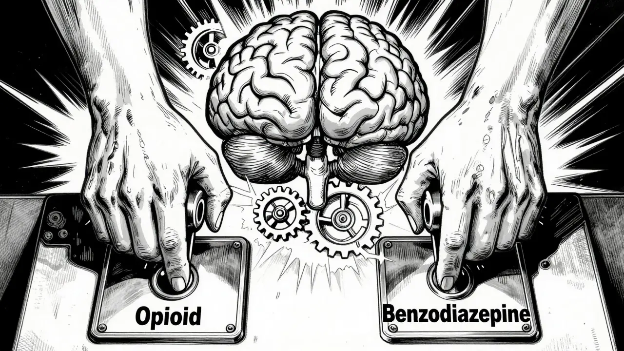 Hands pressing dual brake pedals representing drug interaction risks