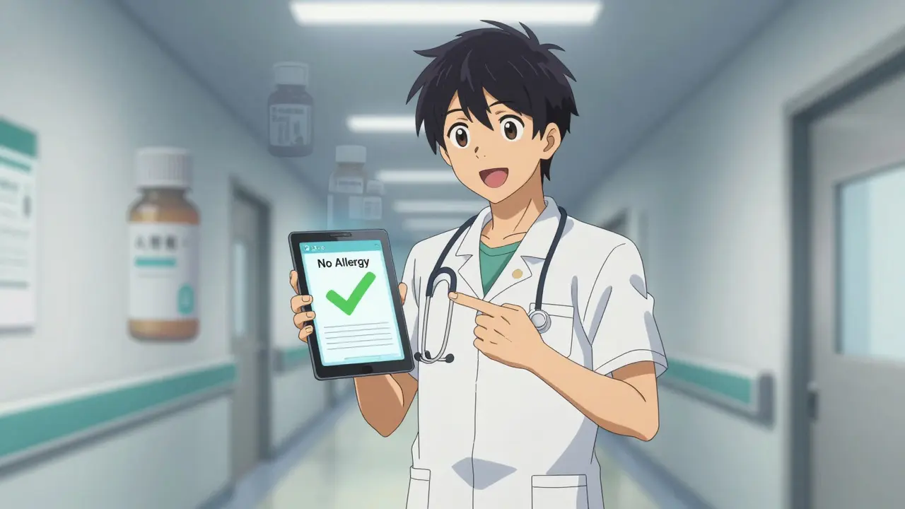 Anime patient celebrating successful penicillin allergy de-labeling