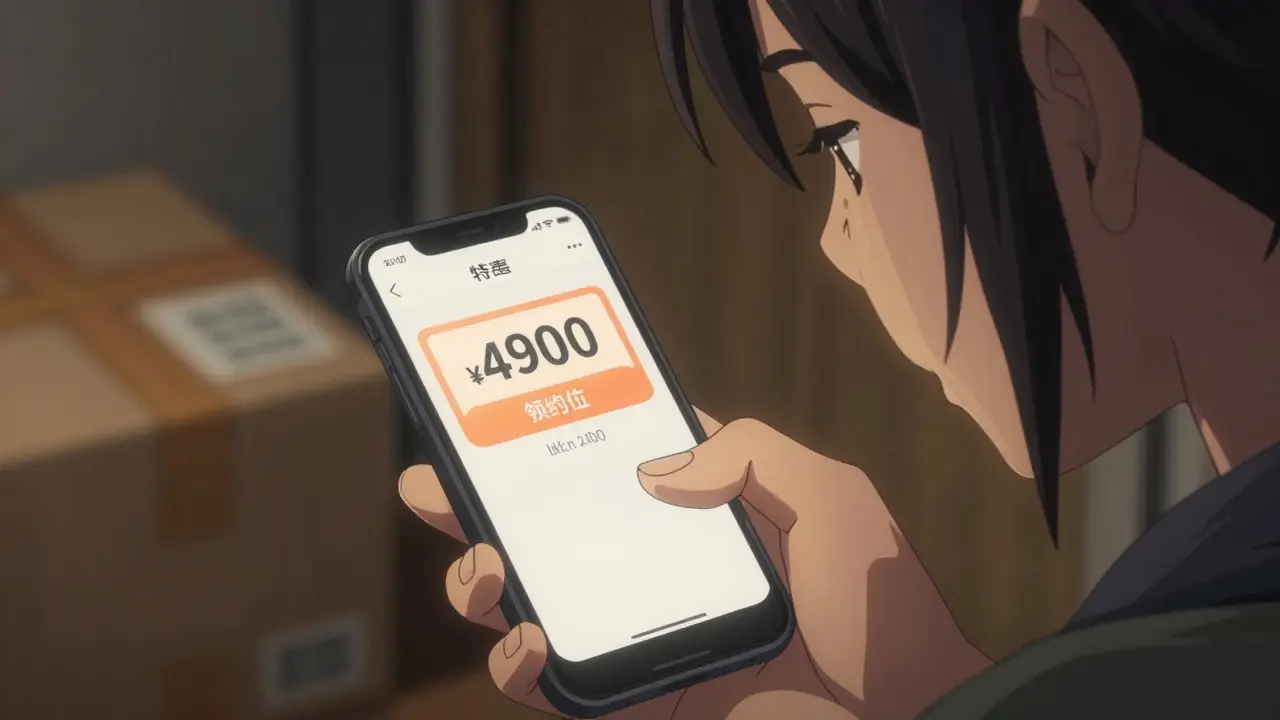 Relieved person using a discount coupon on their phone