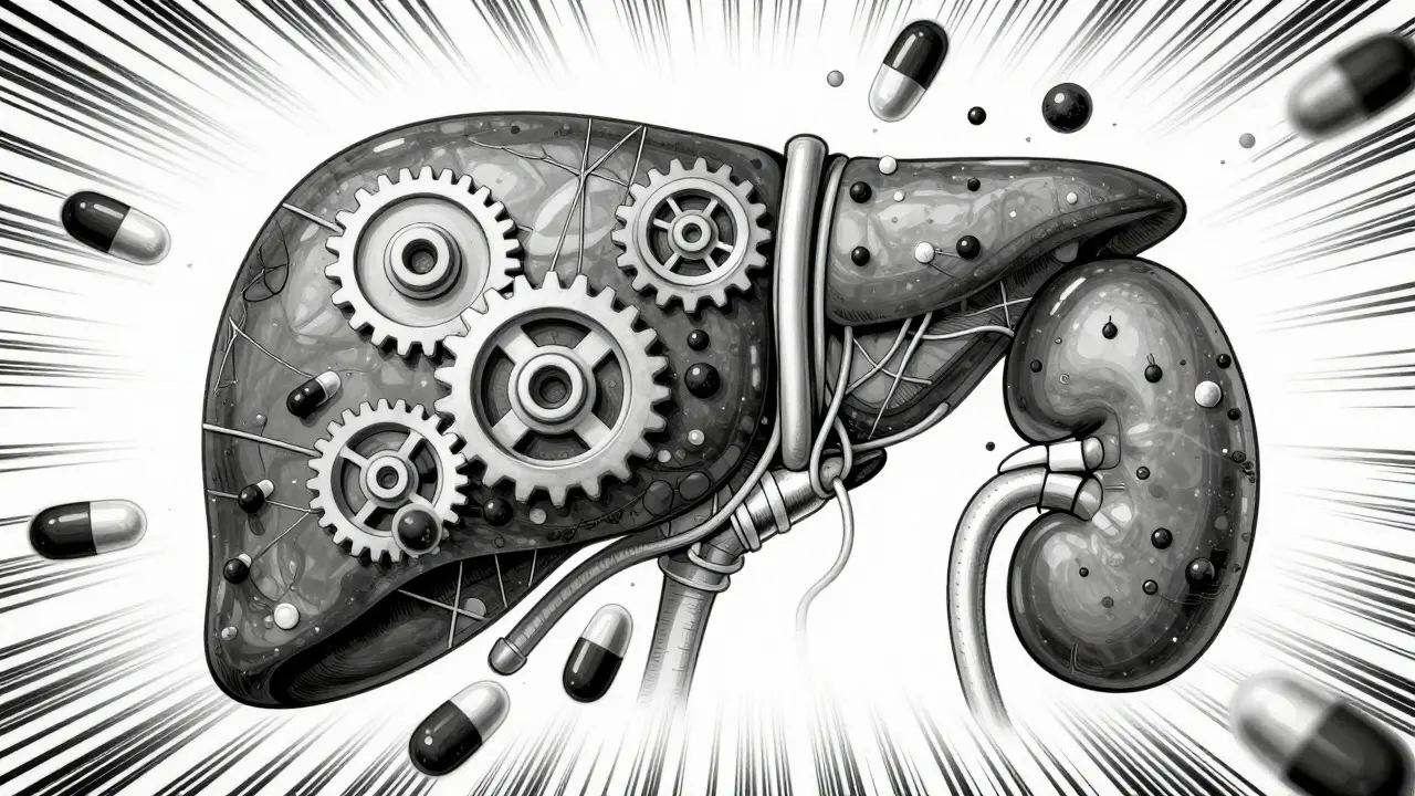 Conceptual art of drug metabolism in premature baby organs